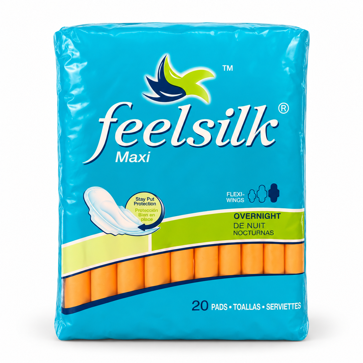 Feelsilk Maxi Overnight Pads with Wings — 6 Packs (120 Pads)
