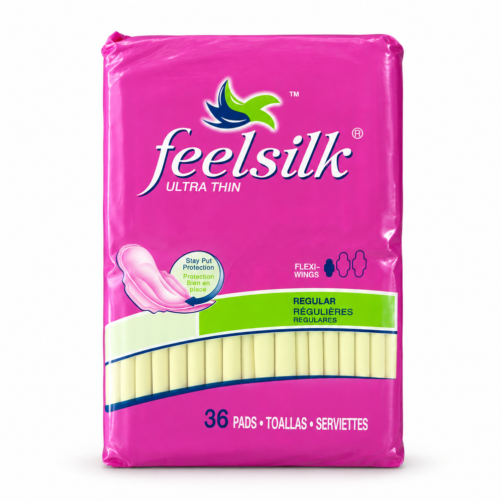 Feelsilk Ultra Thin Regular Pads with Wings — 6 Packs (216 Pads)