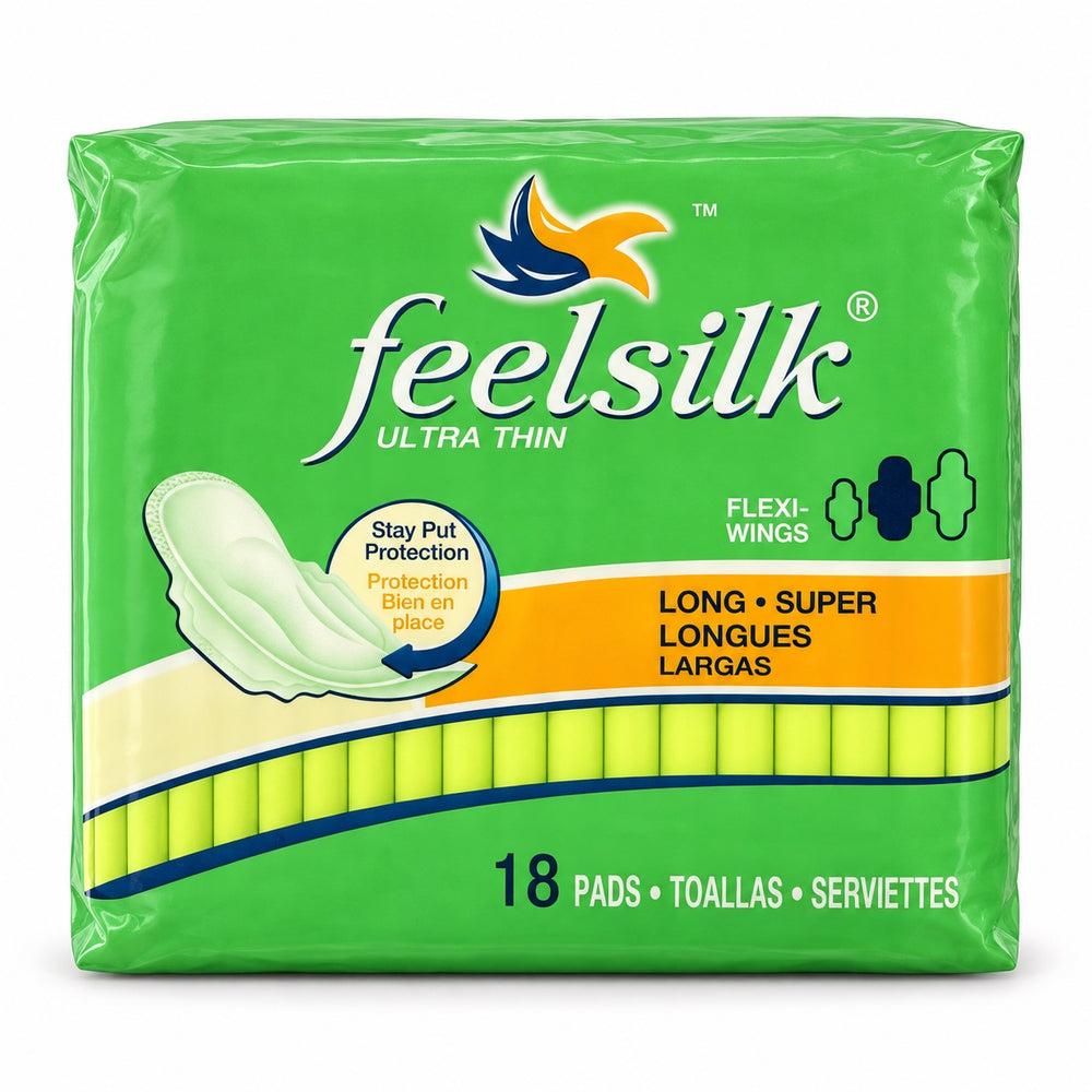 Feelsilk Ultra Thin Long / Super Pads with Wings — 12 Packs (216 Pads)