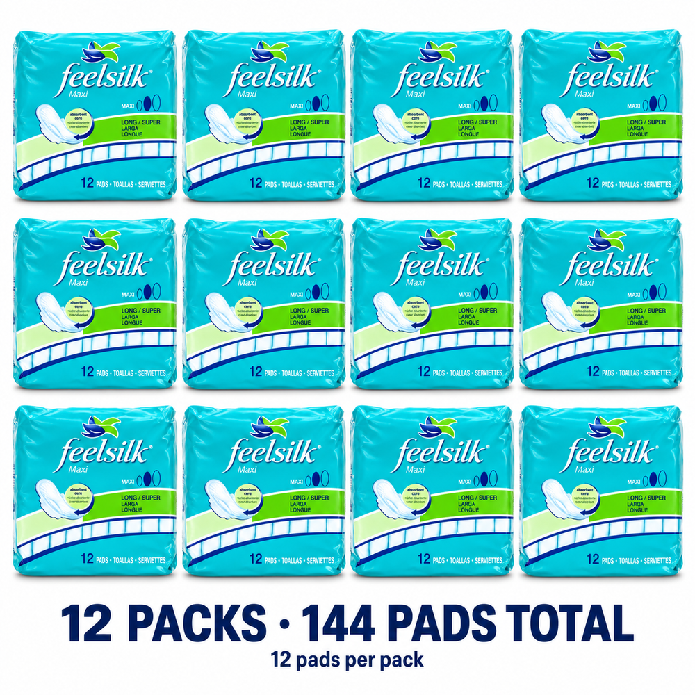 Feelsilk Maxi Long / Super Pads — 12 Packs (144 Pads)