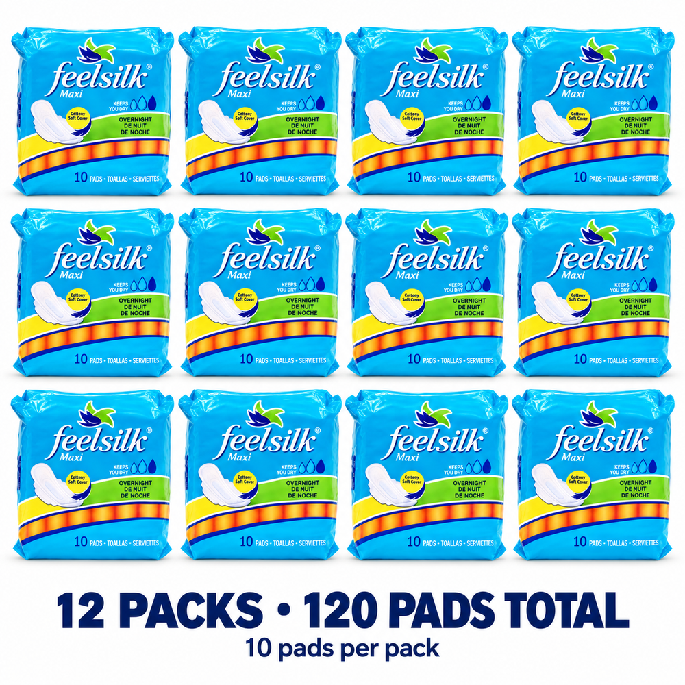Feelsilk Maxi Overnight Pads — 12 Packs (120 Pads)