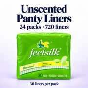 Feelsilk Unscented Panty Liners, case of 24 packs, 30 liners per pack, 720 liners total.